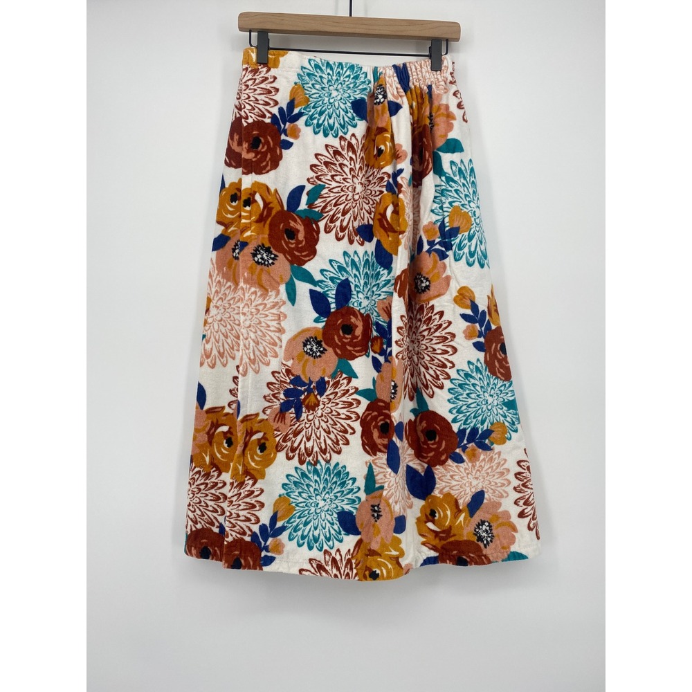 Huntington Home Floral Cotton Terry Spa Wrap Towel Robe One Size Orange Blue 31"